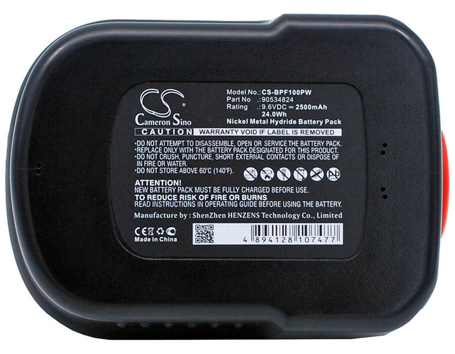 9.6V, 2500mAh, Ni-MH Battery fits Black & Decker, Fsb96, Gc960, 24Wh