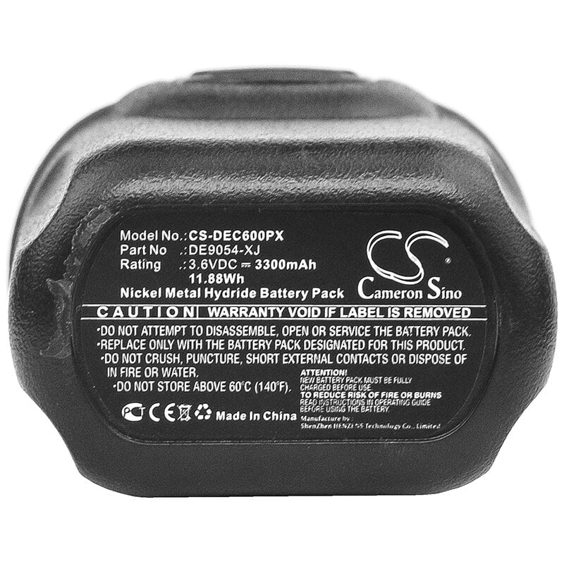 3.6V, 3300mAh, Ni-MH Battery fits Dewalt, Dc600, Dc600 Screwdriver, 11.88Wh