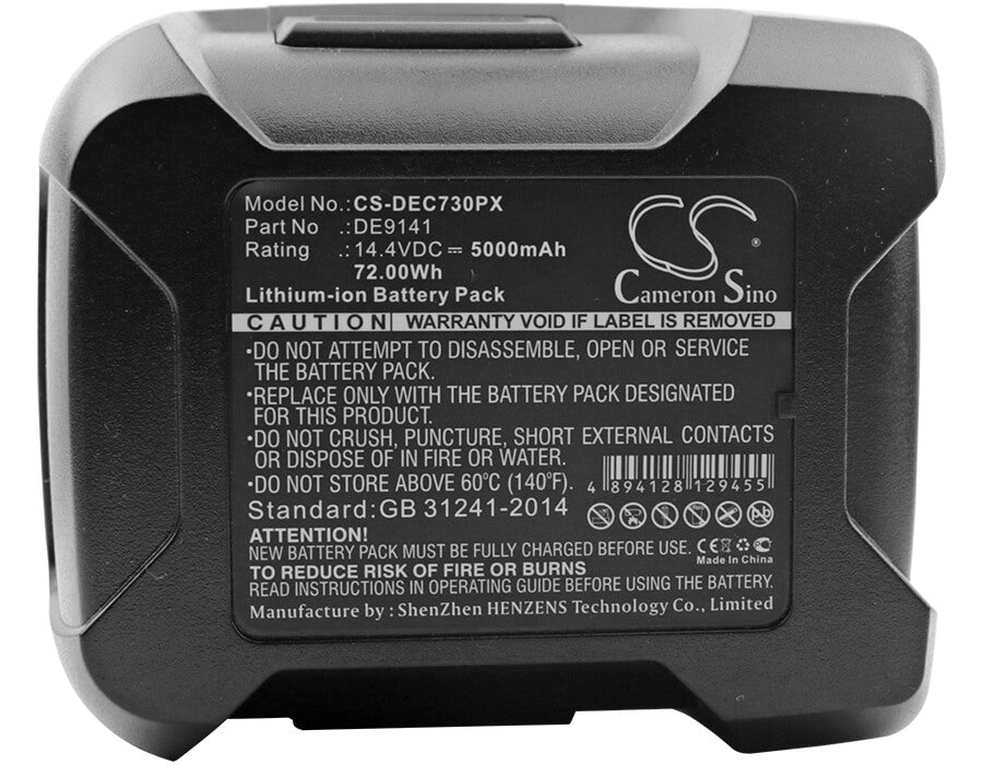 14.4V, 5000mAh, Li-ion Battery fits Dewalt, Dc528 (flash Light), Dc528n, 72Wh