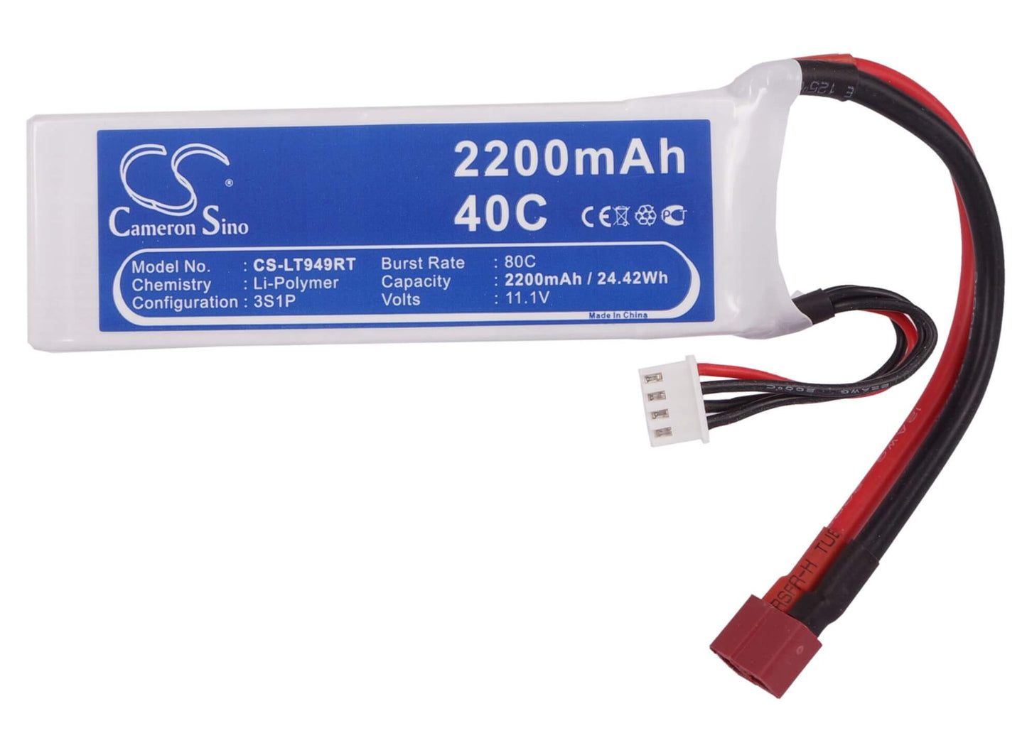 11.1V, 2200mAh, Li-Polymer Battery fits Cameron Sino, RC Cars Cs-lt949rt, 24.42Wh