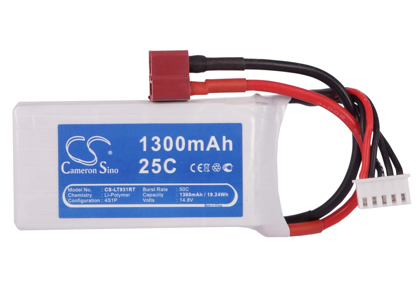 14.8V, 1300mAh, Li-Polymer Battery fits Cameron Sino, RC Fpv Cs-lt931rt, 19.24Wh
