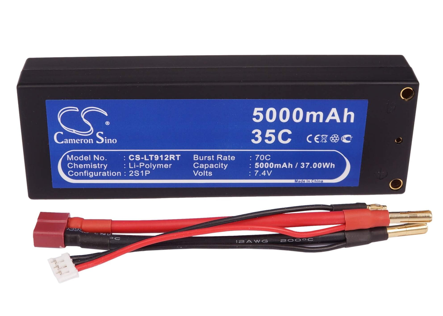 7.4V, 5000mAh, Li-Polymer Battery fits Cameron Sino, RC Helicopters Cs-lt912rt, 37Wh
