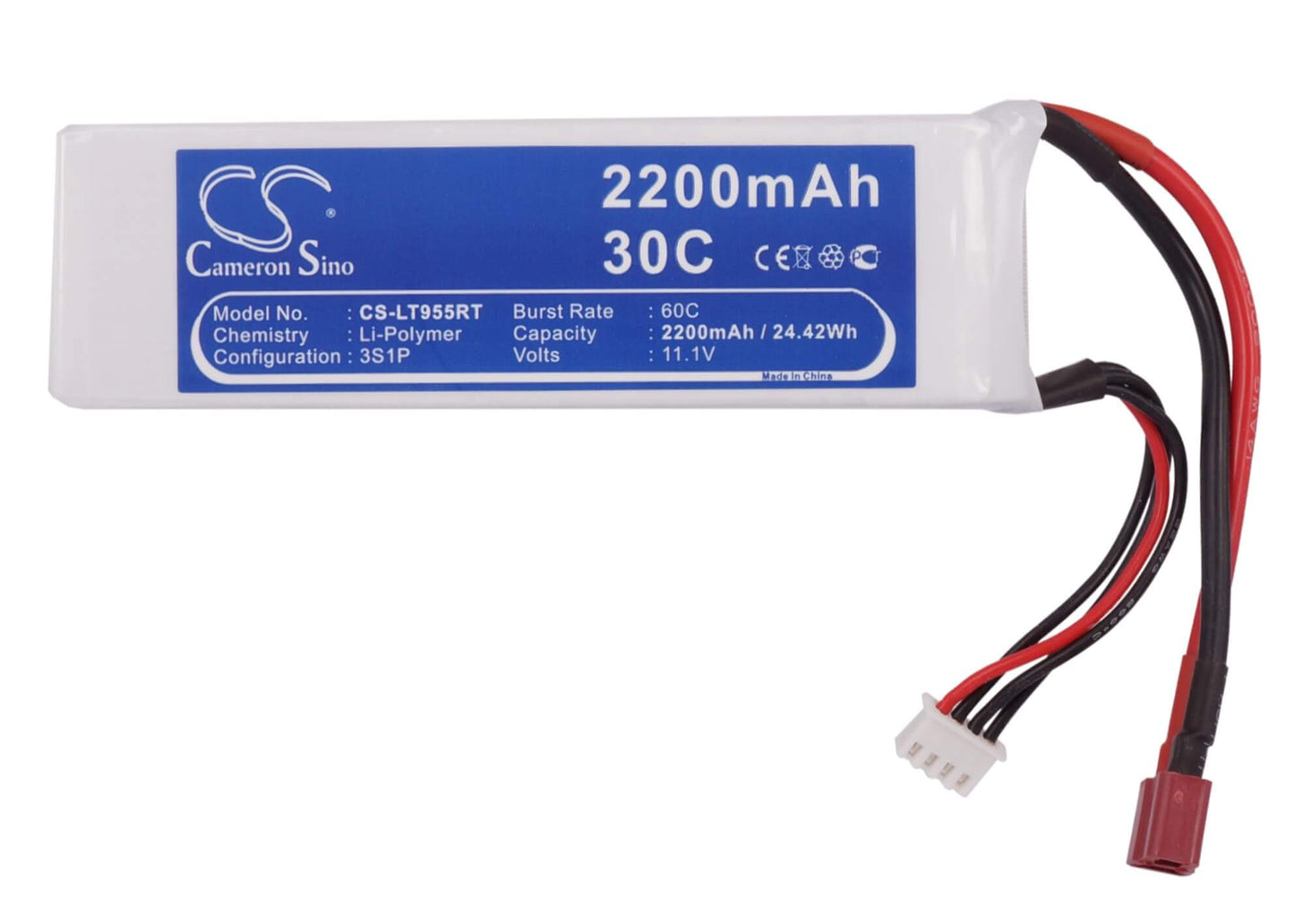 11.1V, 2200mAh, Li-Polymer Battery fits Cameron Sino, RC Helicopters Cs-lt955rt, 24.42Wh
