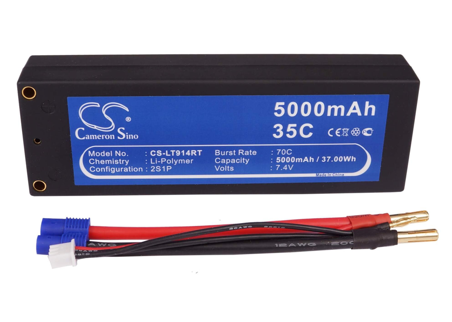 7.4V, 5000mAh, Li-Polymer Battery fits Cameron Sino, RC Planes Cs-lt914rt, 37Wh