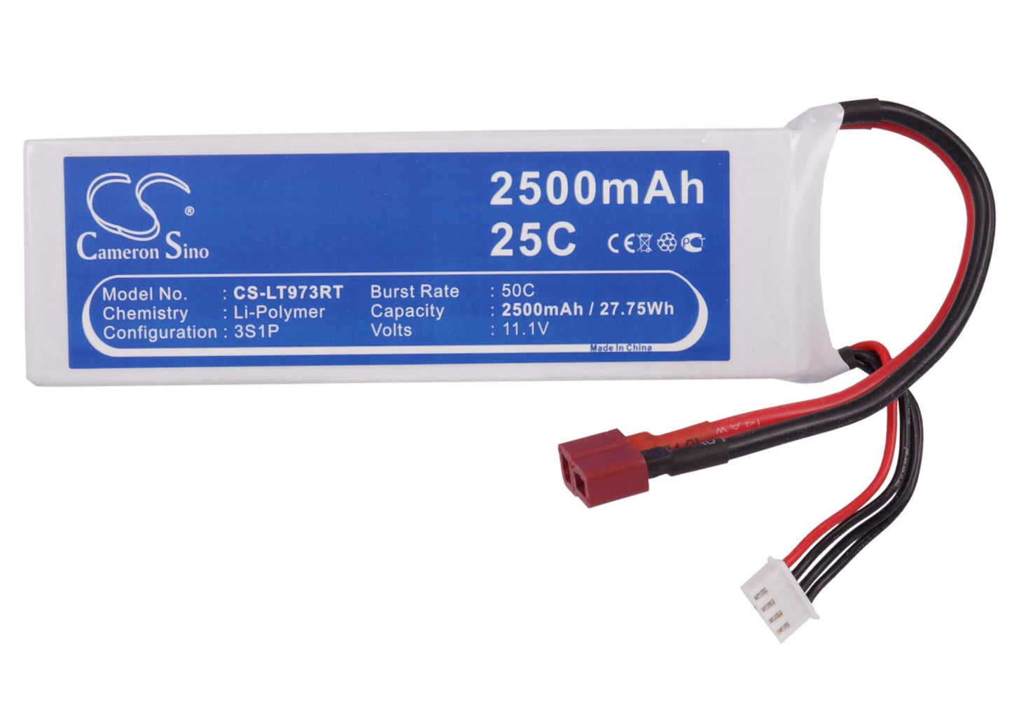 11.1V, 2500mAh, Li-Polymer Battery fits Cameron Sino, RC Robot Cs-lt973rt, 27.75Wh
