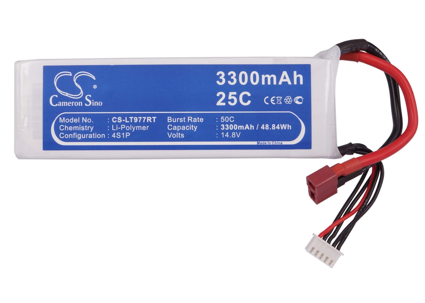 14.8V, 3300mAh, Li-Polymer Battery fits Cameron Sino, RC Tanks Cs-lt977rt, 48.84Wh