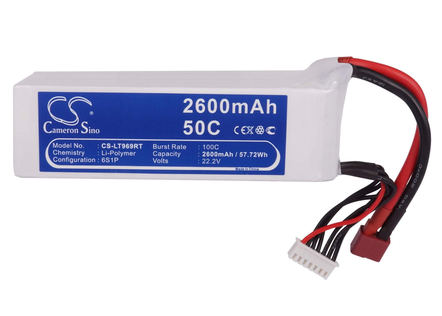 22.2V, 2600mAh, Li-Polymer Battery fits Cameron Sino, RC Tanks Cs-lt969rt, 57.72Wh