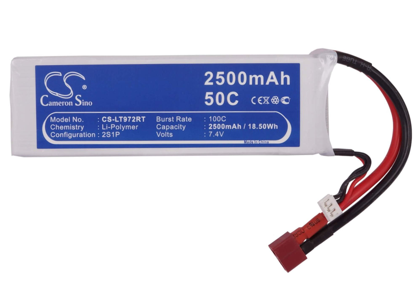 7.4V, 2500mAh, Li-Polymer Battery fits Cameron Sino, RC Trains Cs-lt972rt, 18.5Wh
