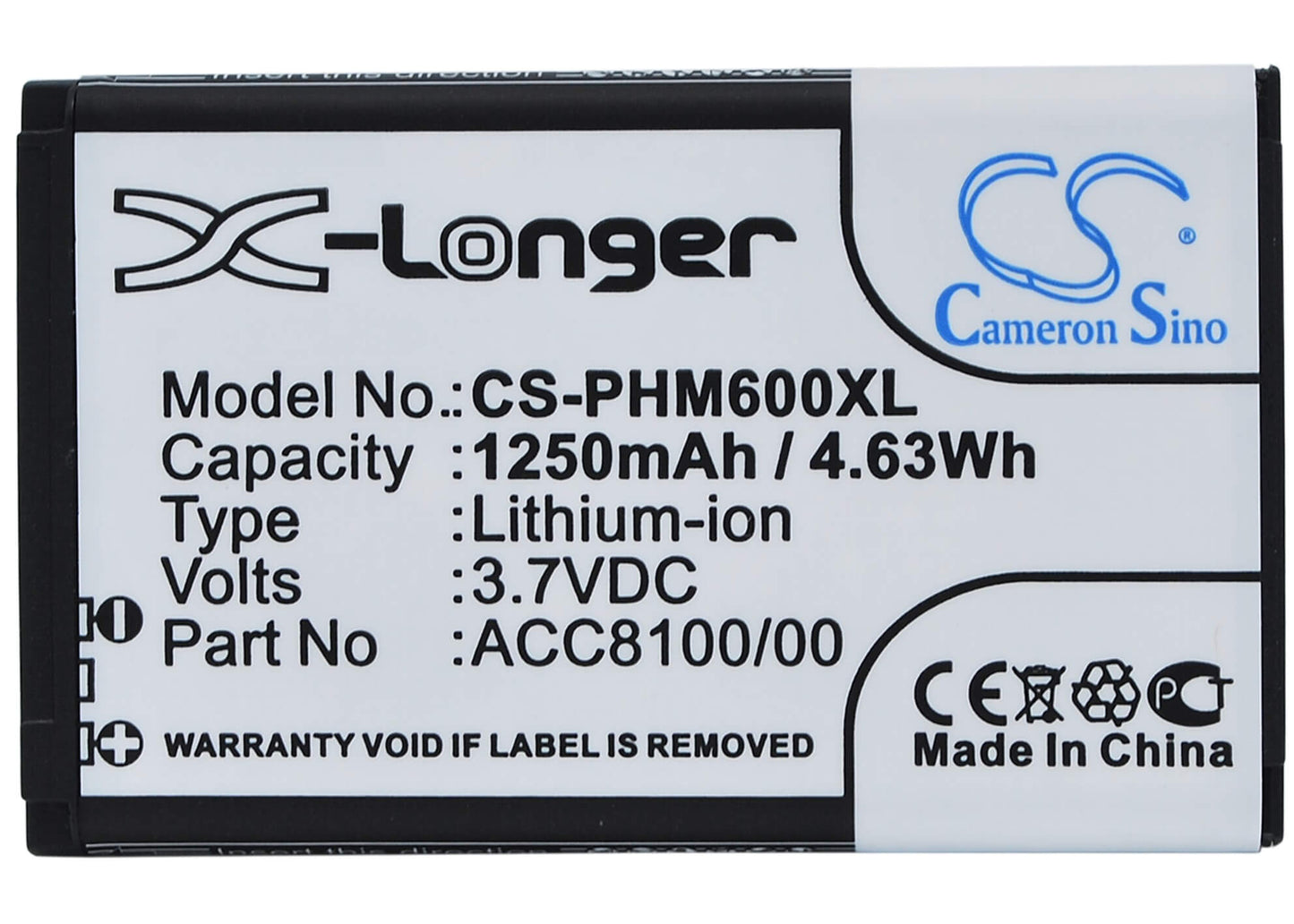 3.7V, 1250mAh, Li-ion Battery fits Philips, Dpm6000, Dpm7000, 4.625Wh