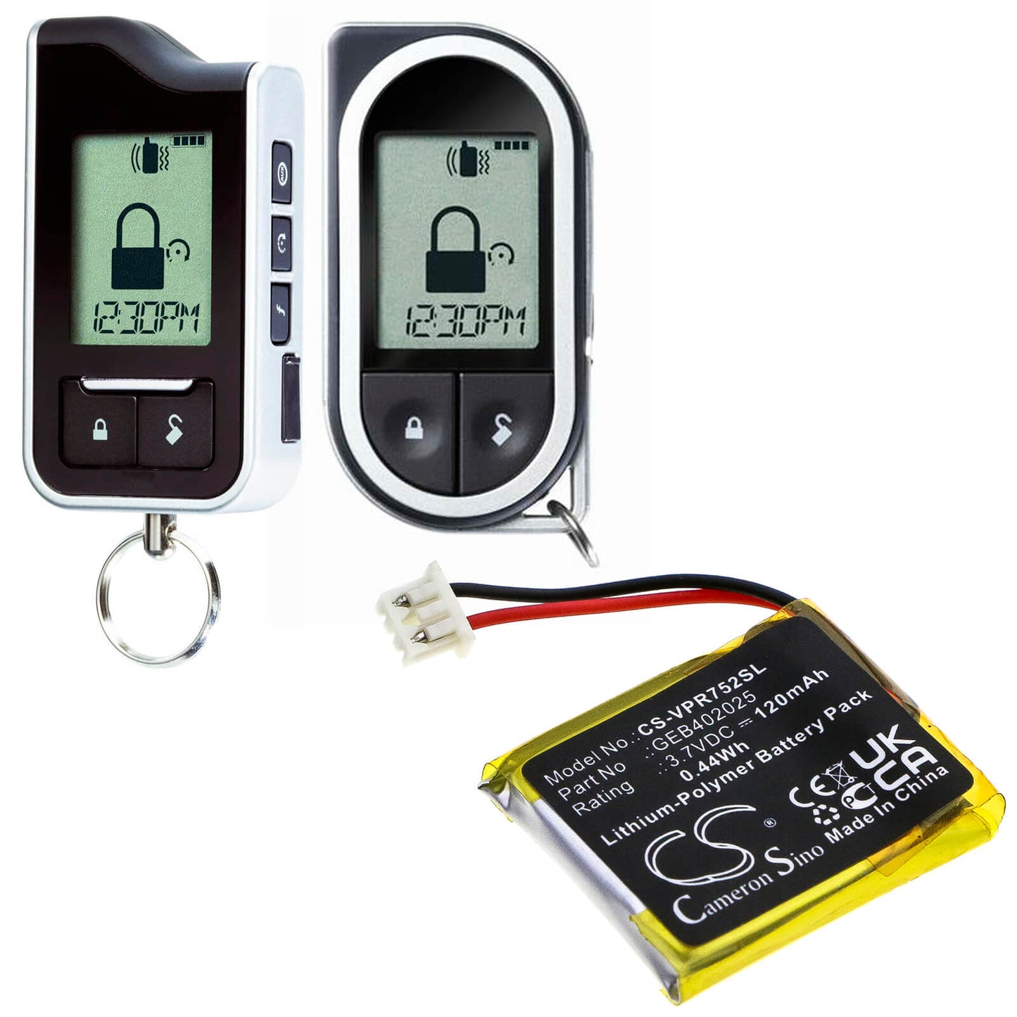 3.7V, 120mAh, Li-Polymer Battery fits Directed Electronics, Jfc 7752, Jfc 7941, 0.444Wh