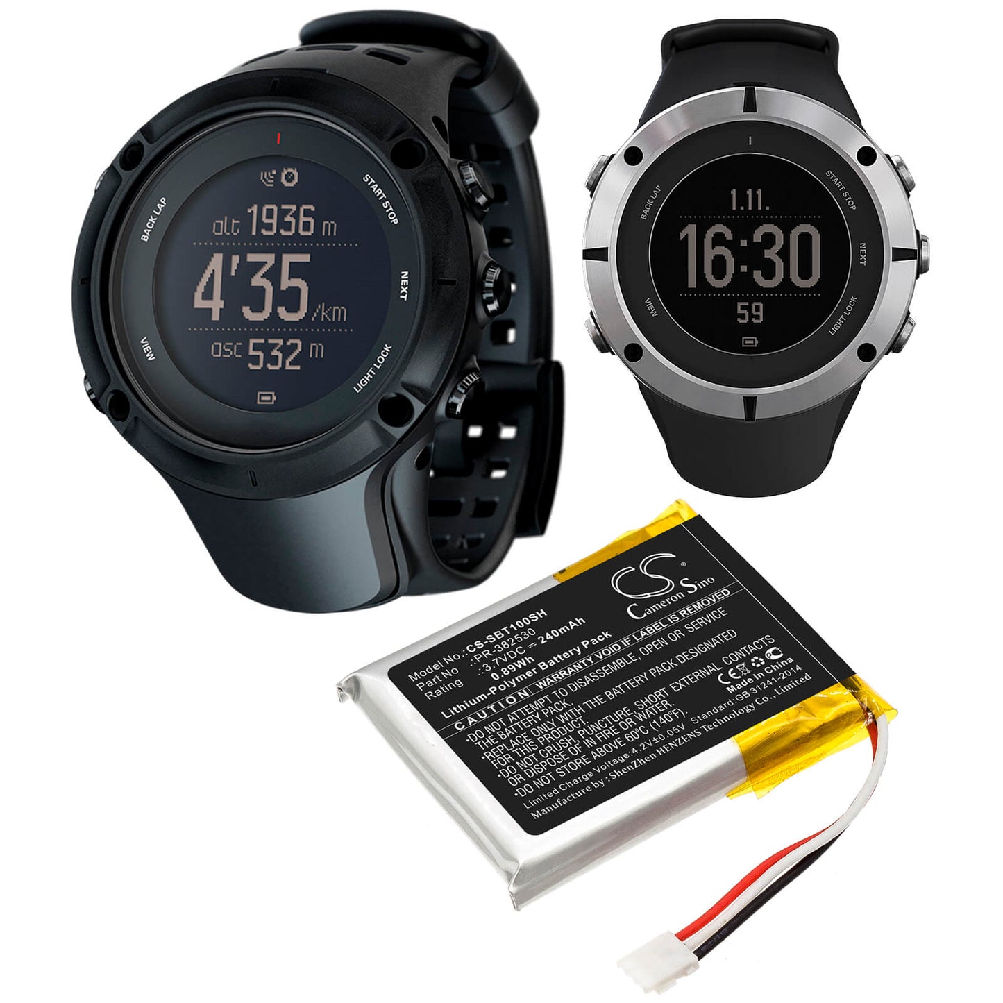 3.7V, 240mAh, Li-Polymer Battery fits Suunto, Ambit 1, Ambit 2, 0.888Wh