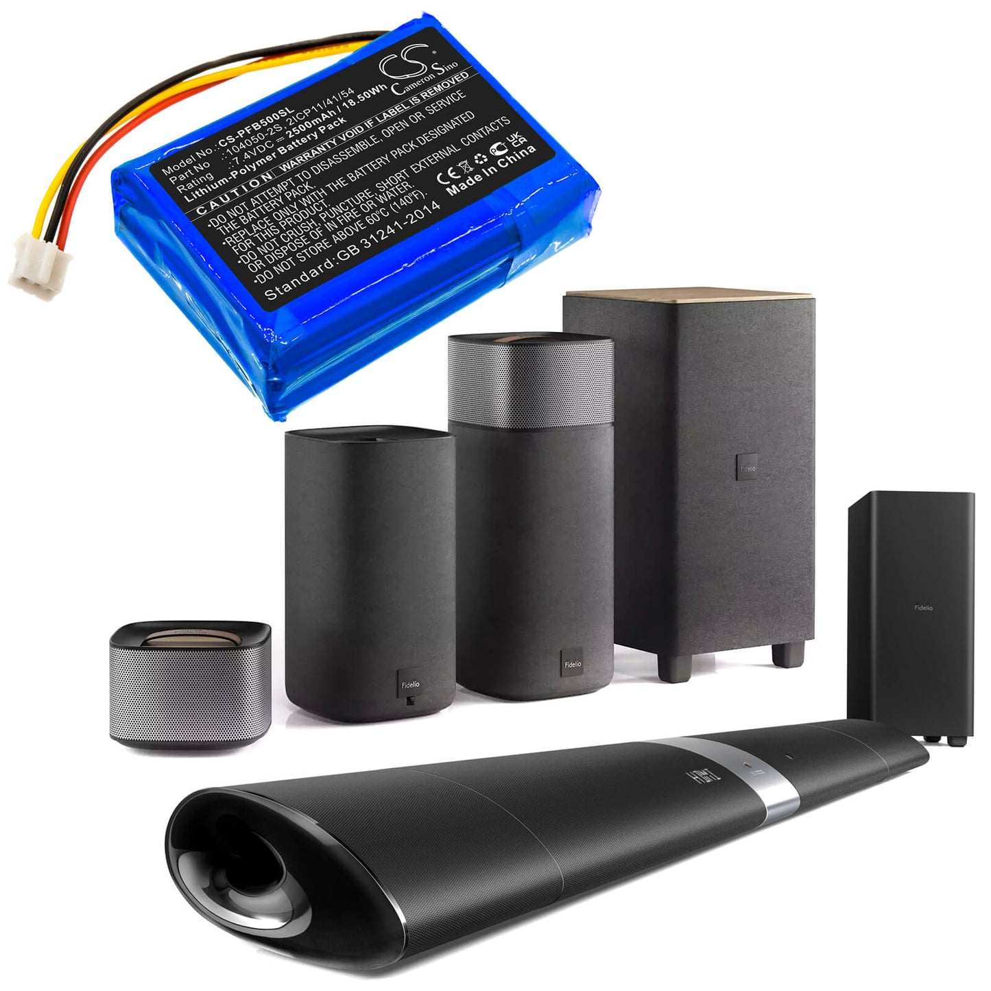 7.4V, 2500mAh, Li-Polymer Battery fits Philips, B5/12, Fidelio B5, 18.5Wh
