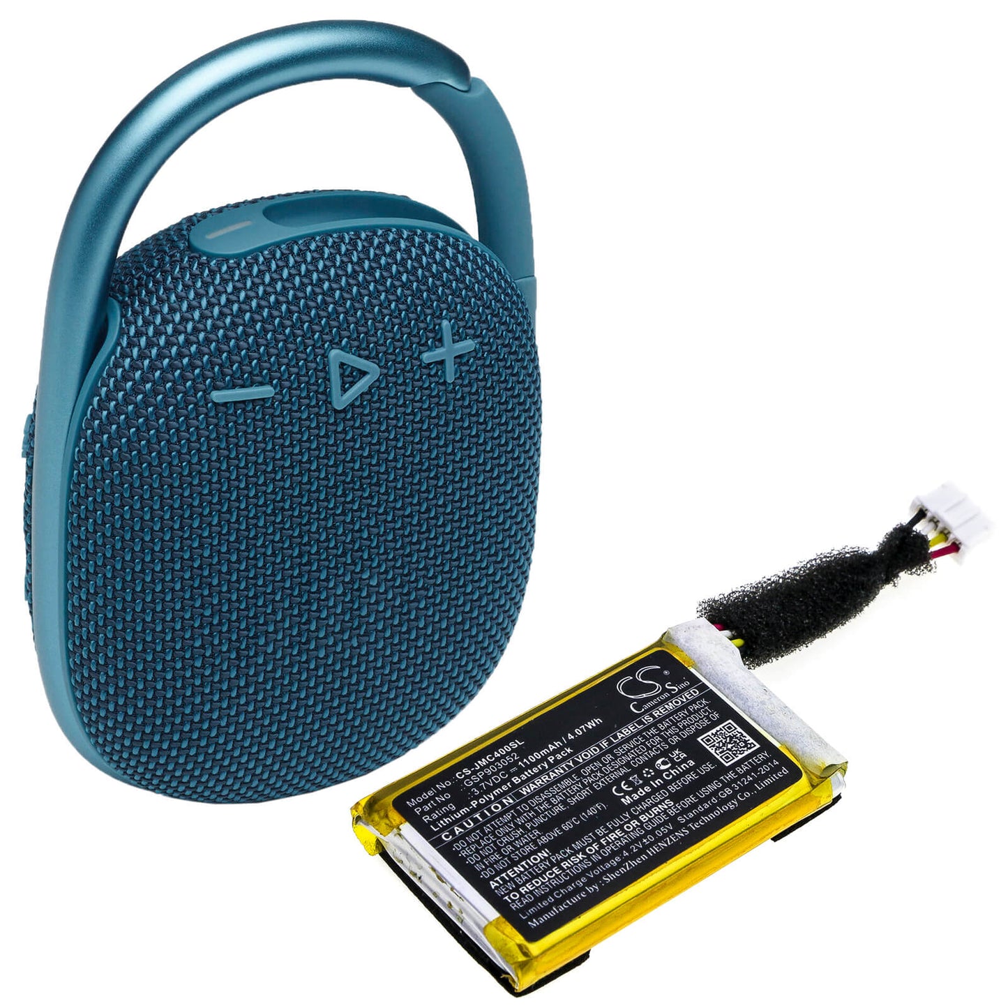 3.7V, 1100mAh, Li-Polymer Battery fits Jbl, An0402-jk0009880, Clip 4, 4.07Wh