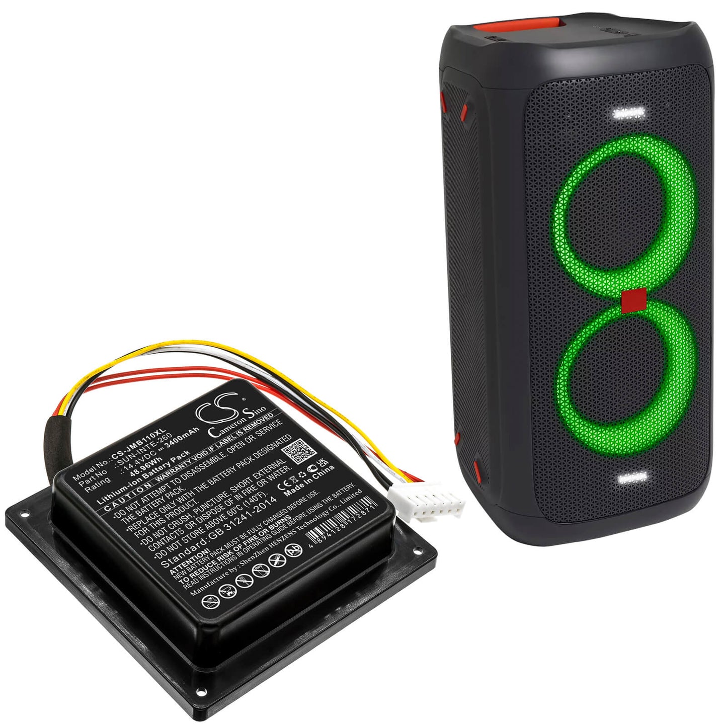 14.4V, 3400mAh, Li-ion Battery fits Jbl, Partybox 100, 48.96Wh
