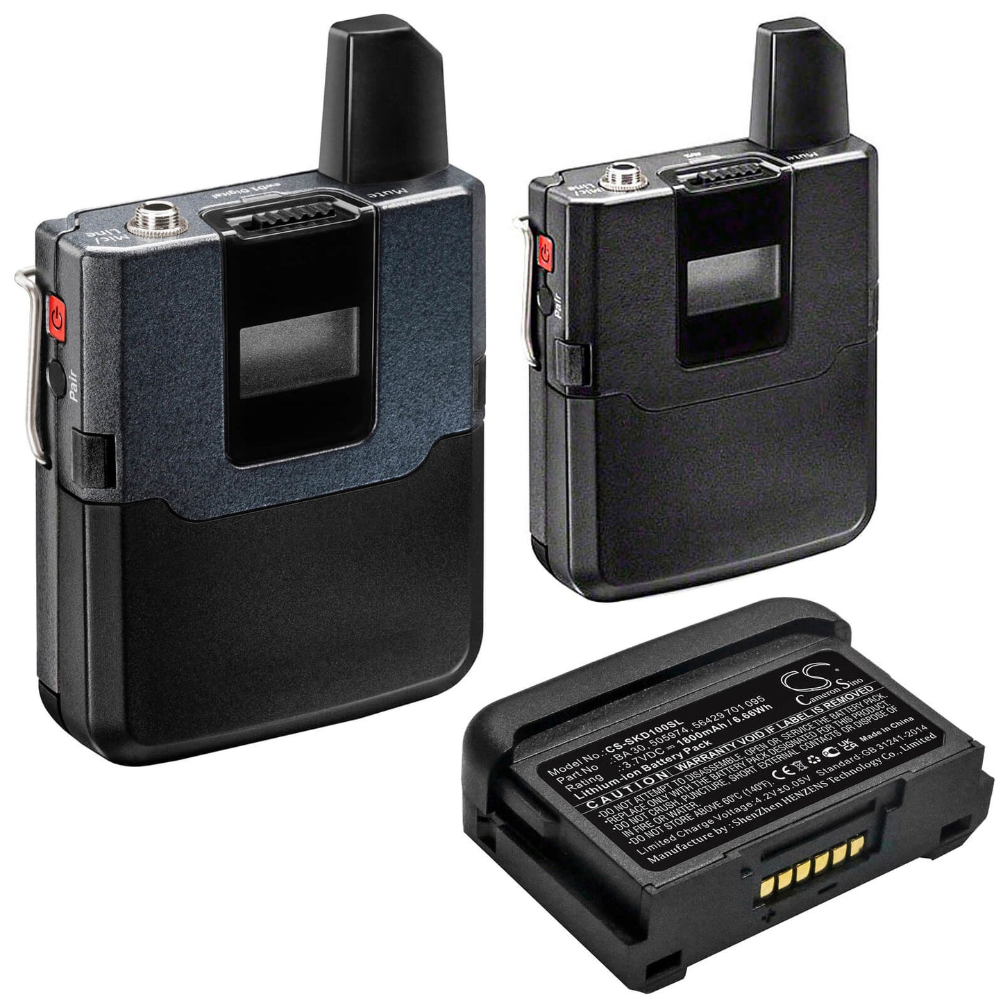 3.7V, 1800mAh, Li-ion Battery fits Sennheiser, Avx Bodypack Transmitter, Avx Sk Bodypack Transmitters, 6.66Wh