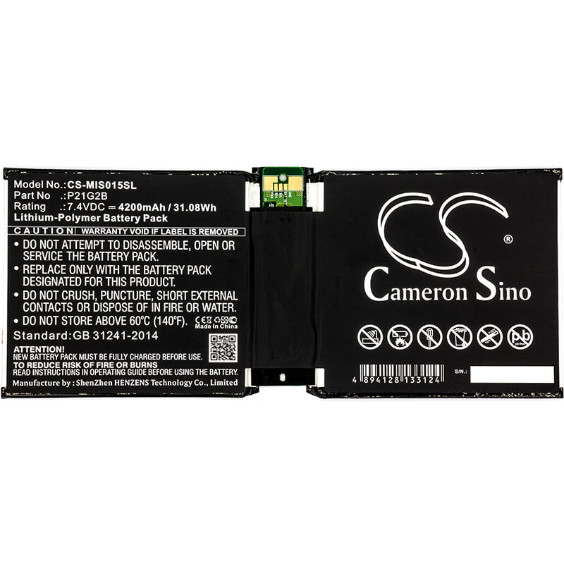 7.4V, 4200mAh, Li-Polymer Battery fits Microsoft, Surface 2, Surface 2 10.6", 31.08Wh