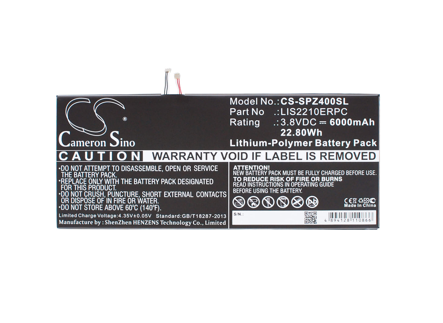 3.8V, 6000mAh, Li-Polymer Battery fits Sony, Sgp771, Xperia Z4 Tablet Sgp712, 22.8Wh