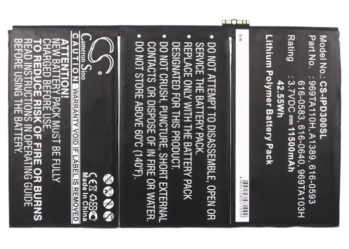 3.7V, 11500mAh, Li-Polymer Battery fits Apple, A1389, A1403a, 42.55Wh