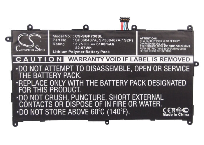 3.7V, 6100mAh, Li-Polymer Battery fits Samsung, Galaxy Tab 8.9, Gt-p7300, 22.57Wh