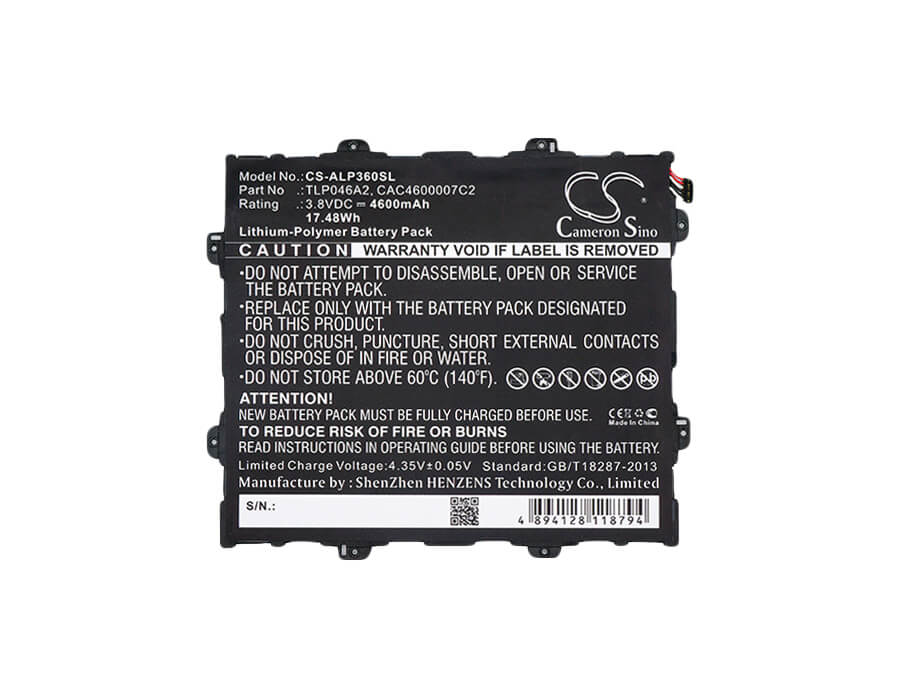 3.8V, 4600mAh, Li-Polymer Battery fits Alcatel, One Touch Pop 10, One Touch Pop 10 (9.6), 17.48Wh