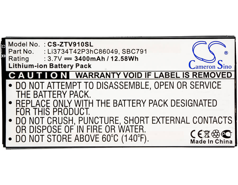 3.7V, 3400mAh, Li-ion Battery fits Mtc, 1055, 12.58Wh