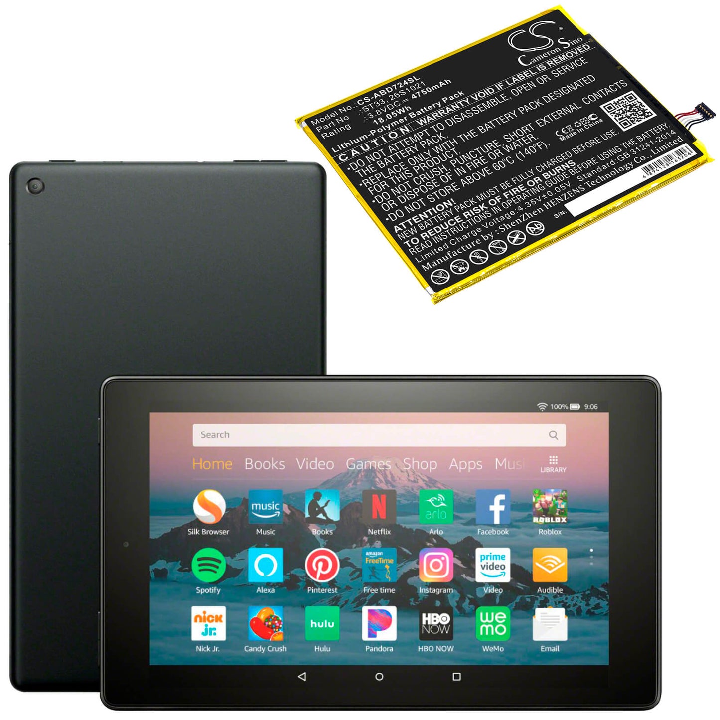 3.8V, 4750mAh, Li-Polymer Battery fits Amazon, K72ll3, K72ll4, 18.05Wh