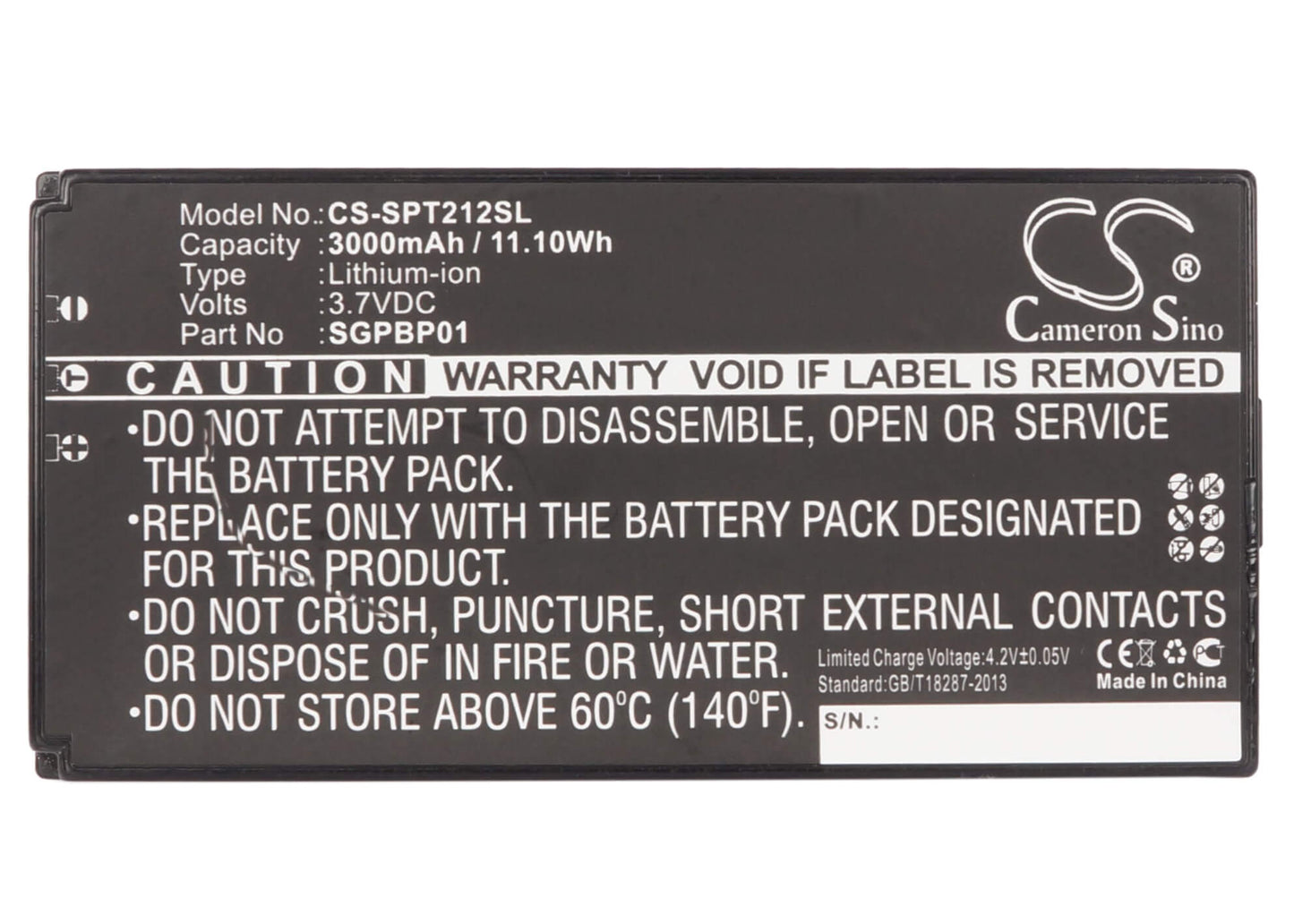3.7V, 3000mAh, Li-ion Battery fits Sony, Sgpt211au/s, Sgpt211cn, 11.1Wh