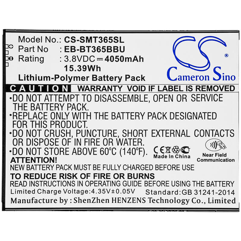3.8V, 4050mAh, Li-Polymer Battery fits Samsung, Galaxy Tab Active, Galaxy Tab Active 2, 15.39Wh