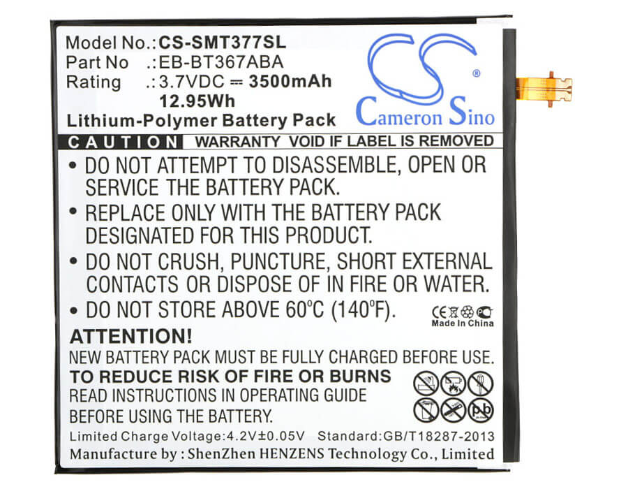 3.7V, 3500mAh, Li-Polymer Battery fits Samsung, Galaxy Tab 5, Galaxy Tab A 8.0 2017, 12.95Wh