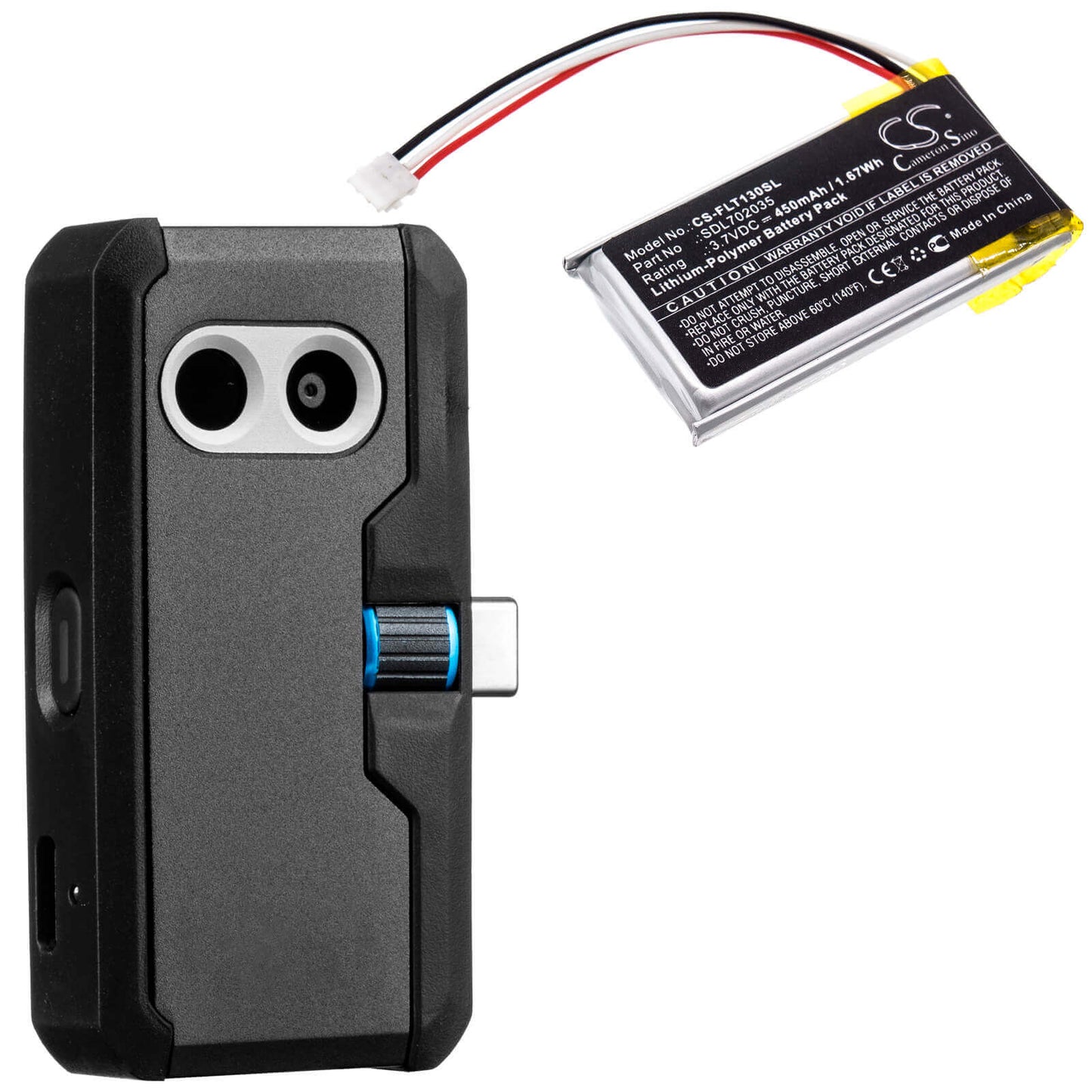 3.7V, 450mAh, Li-Polymer Battery fits Flir, One Pro, 1.665Wh