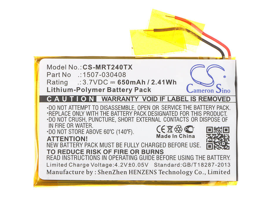 3.7V, 650mAh, Li-Polymer Battery fits Rii, I24t, Mini I24, 2.405Wh