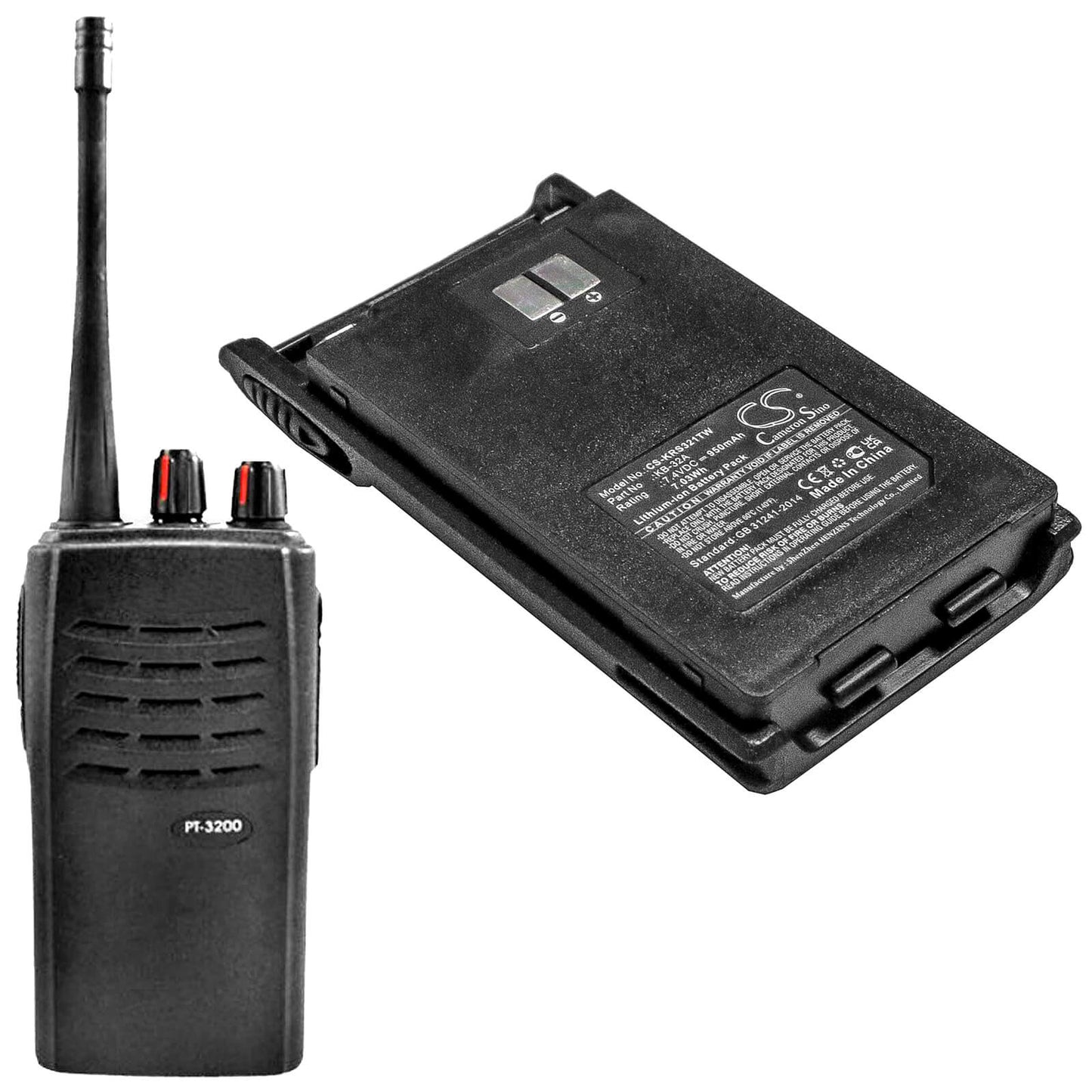7.4V, 950mAh, Li-ion Battery fits Kirisun, Pt-3200, 7.03Wh