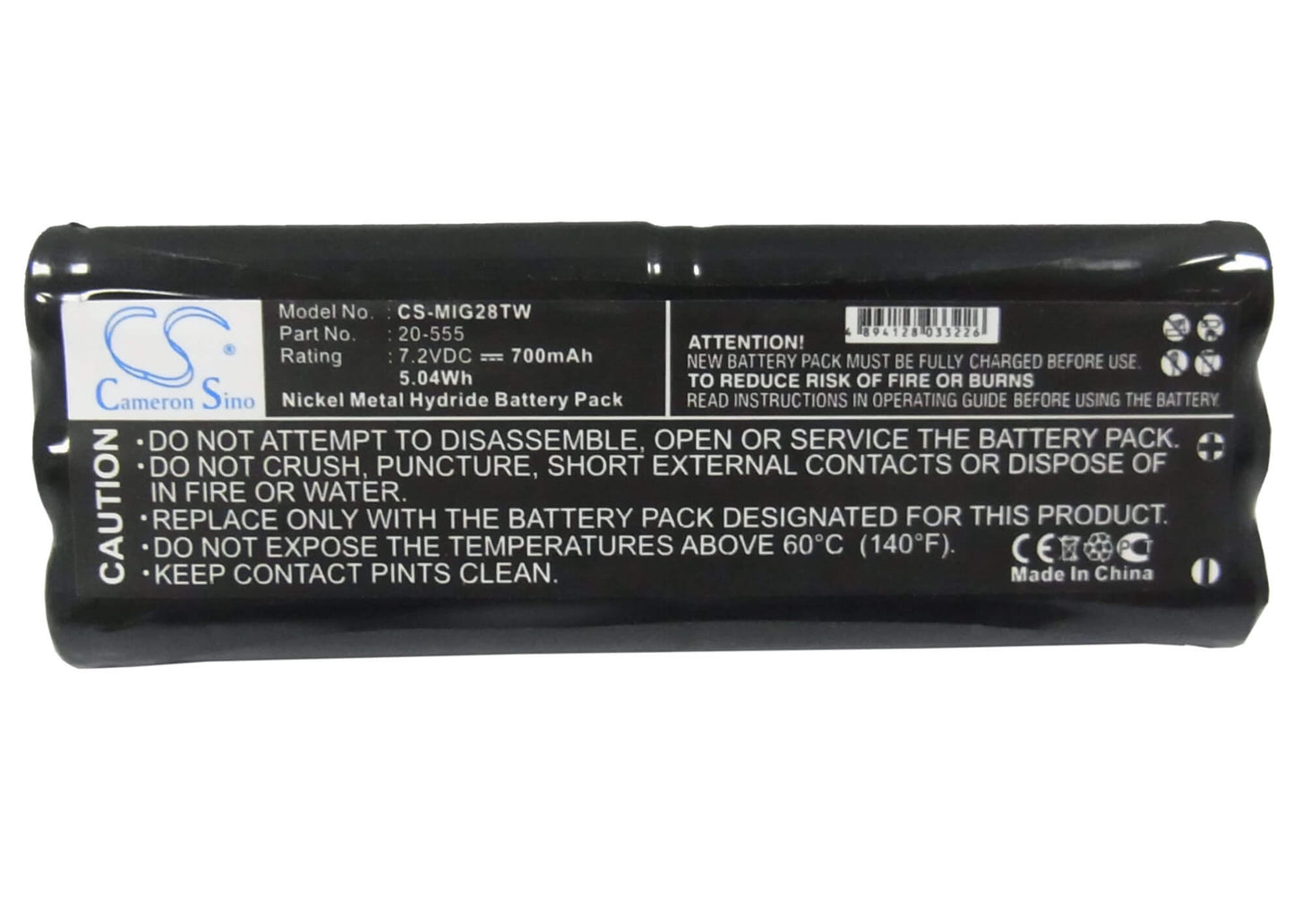 7.2V, 700mAh, Ni-MH Battery fits Midland, G-28, G-30, 5.04Wh