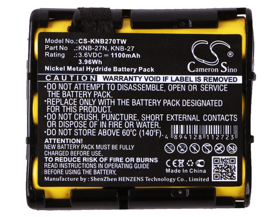 3.6V, 1100mAh, Ni-MH Battery fits Kenwood, Tk-3130, Tk-3131, 3.96Wh