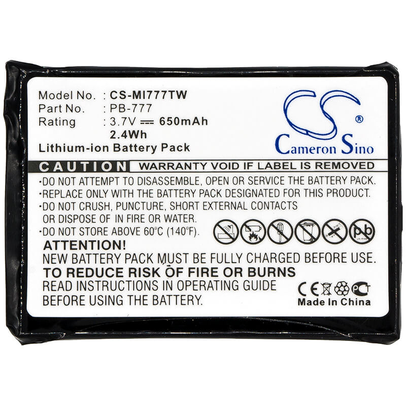 3.7V, 650mAh, Li-ion Battery fits Midland, 777, Pmr446+, 2.405Wh