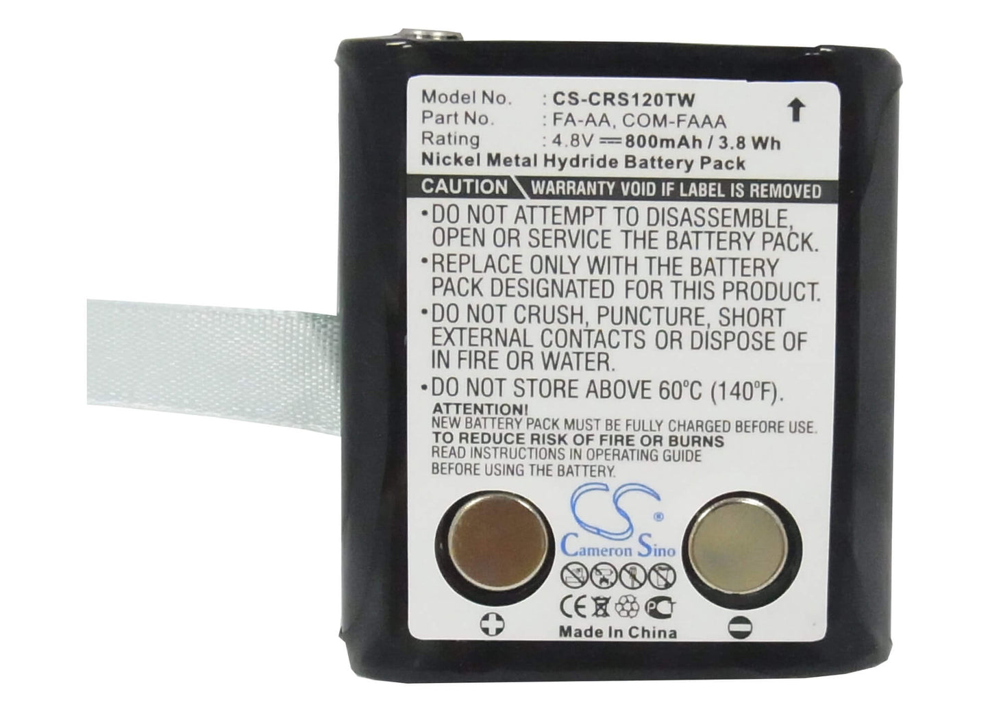 4.8V, 800mAh, Ni-MH Battery fits Cobra, Frs117, Frs120, 3.84Wh