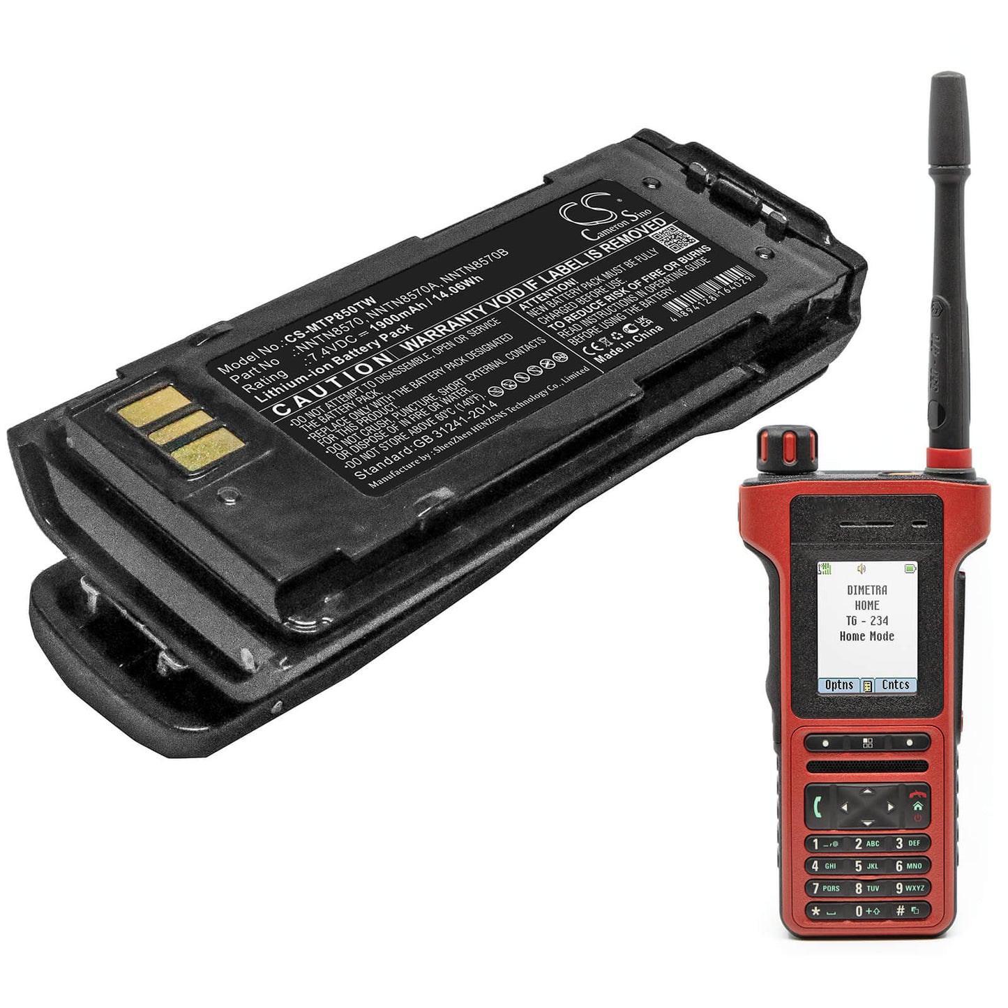 7.4V, 1900mAh, Li-ion Battery fits Motorola, Mtp8500, Mtp8500ex, 14.06Wh