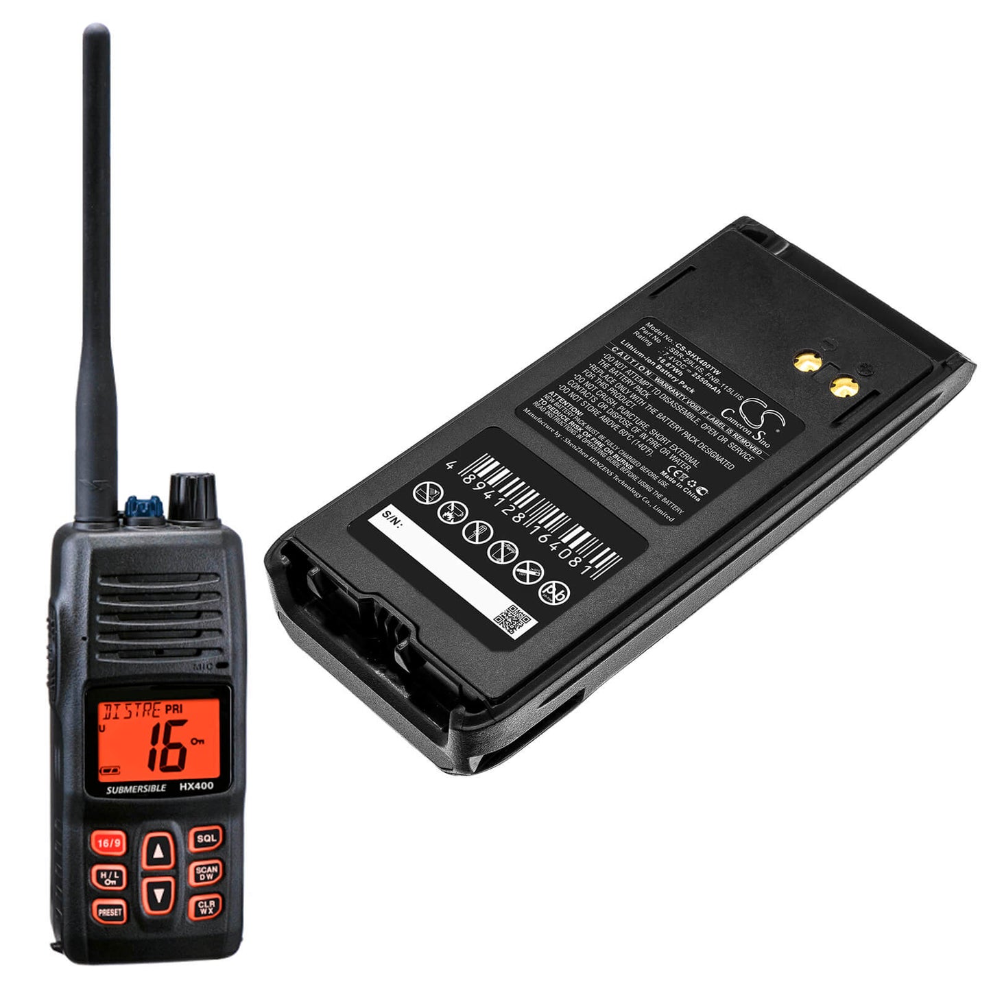 7.4V, 2550mAh, Li-ion Battery fits Standard Horizon, Hx400is, 18.87Wh
