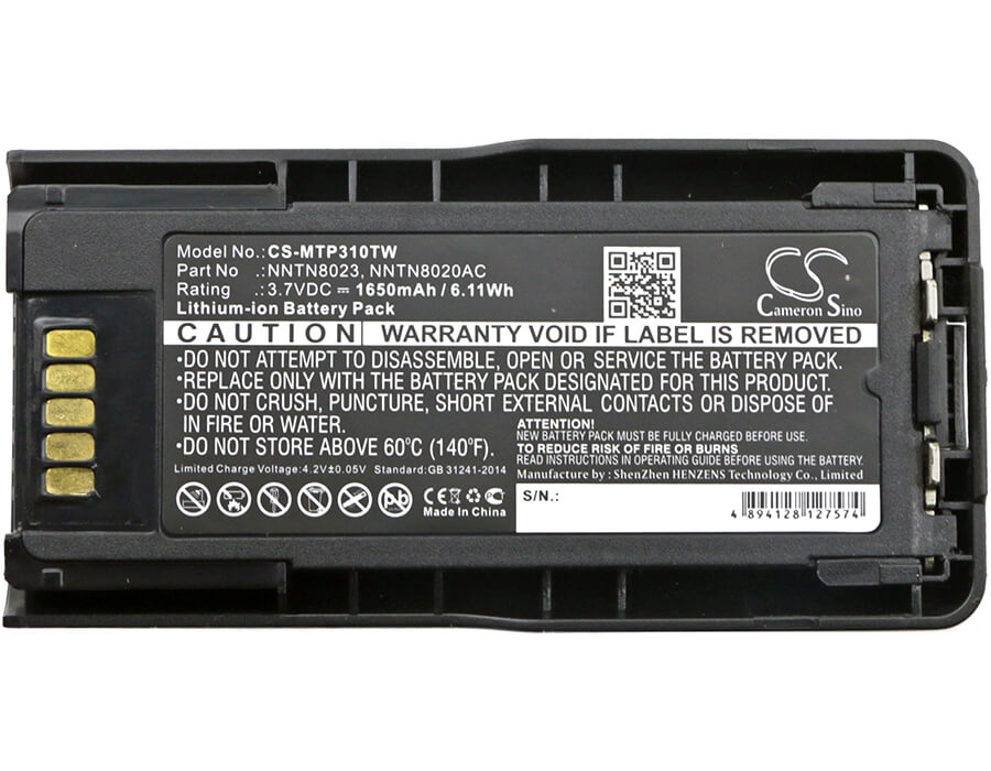 3.7V, 1650mAh, Li-ion Battery fits Motorola, Mtp3100, Mtp3200, 6.105Wh