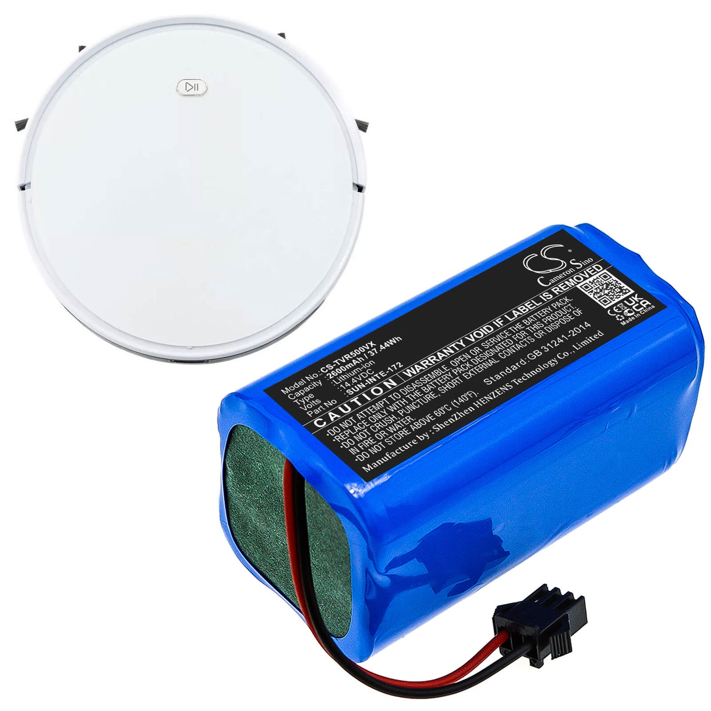 14.4V, 2600mAh, Li-ion Battery fits Tesvor, M1, N1, 37.44Wh