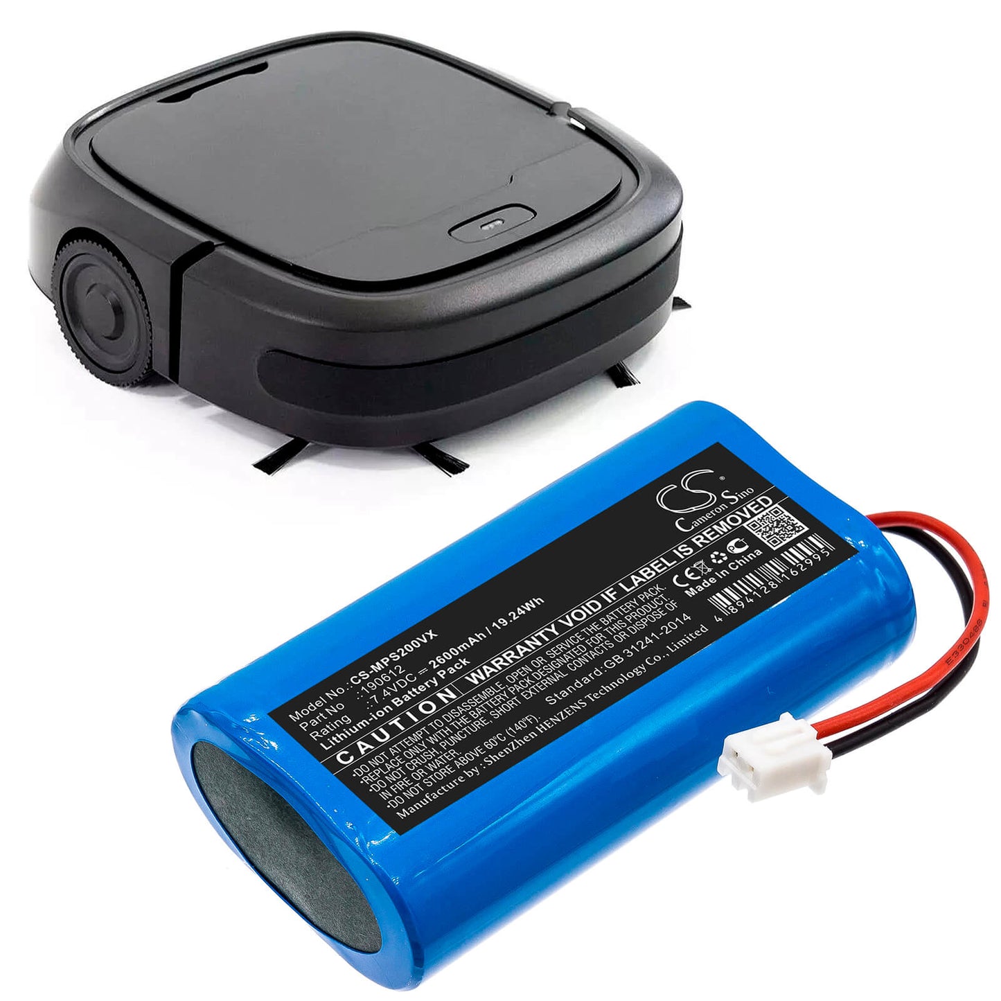 7.4V, 2600mAh, Li-ion Battery fits Mamibot, Provac Plus 2, 19.24Wh