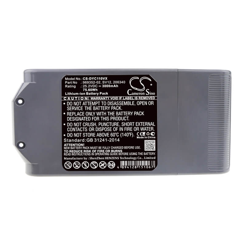 25.2V, 3000mAh, Li-ion Battery fits Dyson, Cyclone V10, V10, 75.6Wh