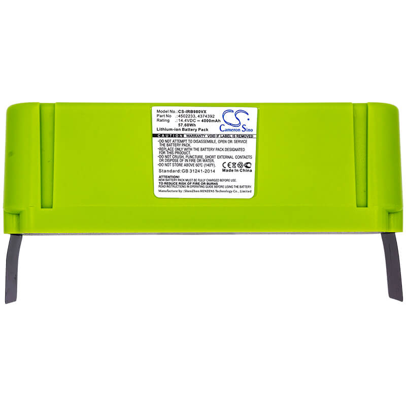 14.4V, 4000mAh, Li-ion Battery fits Irobot, Roomba 614, Roomba 615, 57.6Wh
