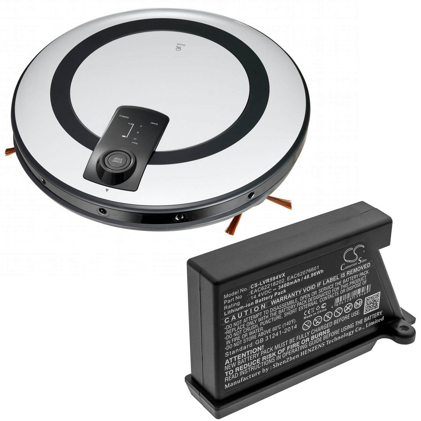 14.4V, 3400mAh, Li-ion Battery fits Lg, Hombot R66803vmnp, Hombot Vcarpetx, 48.96Wh