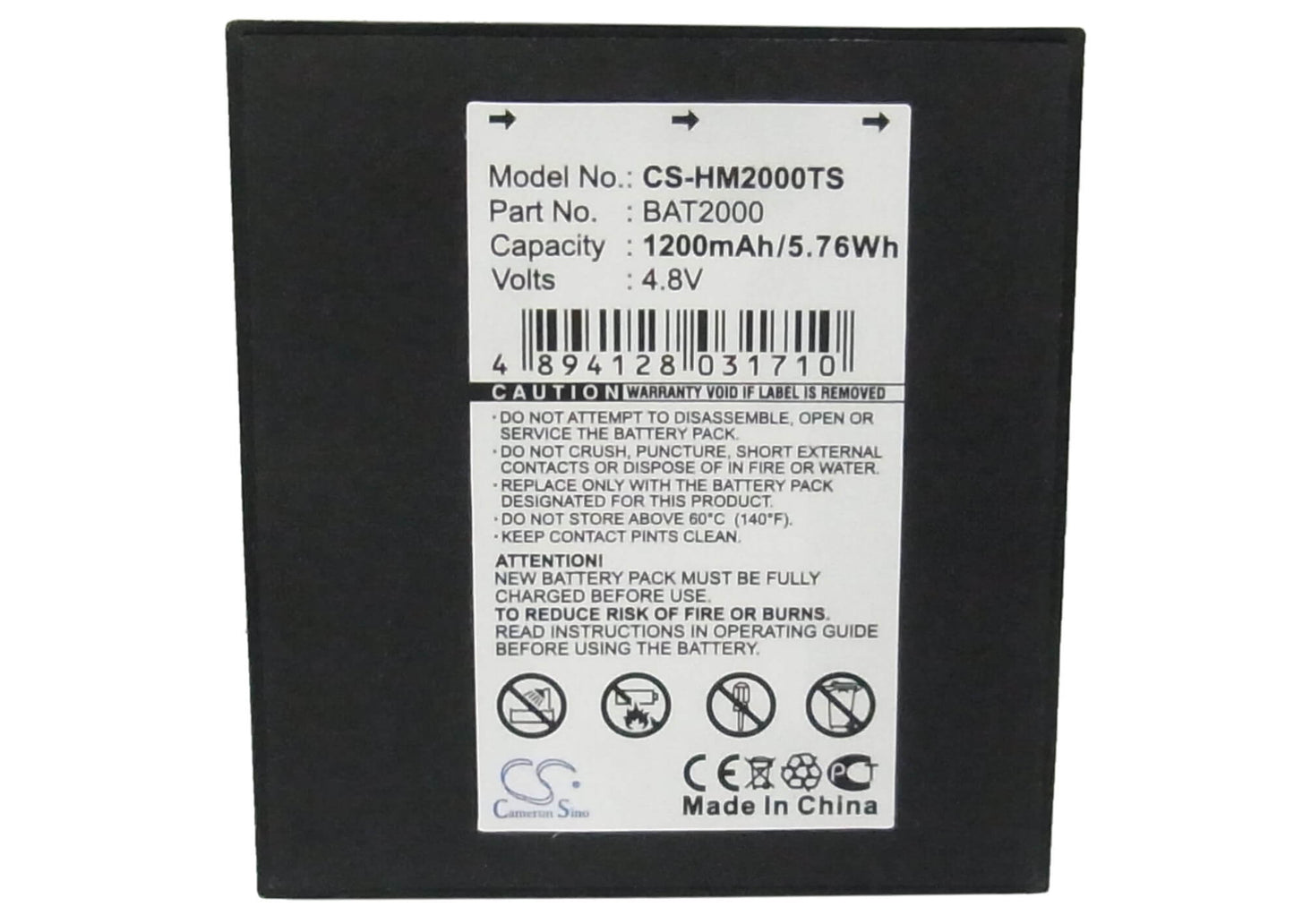 4.8V, 1200mAh, Ni-MH Battery fits Hme, Com 2000, 5.76Wh