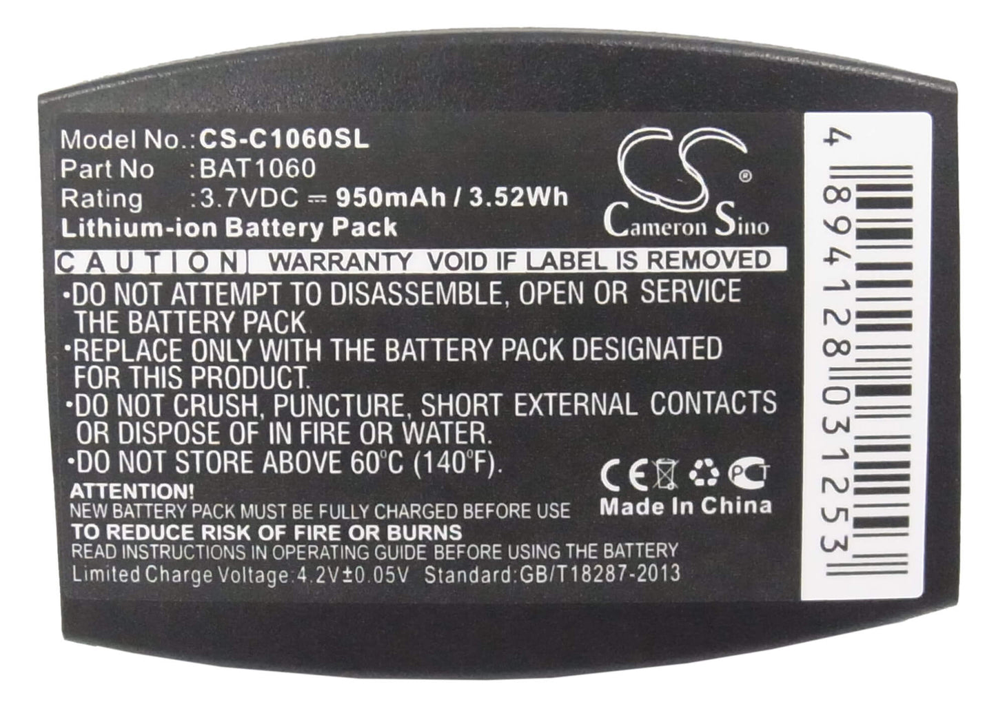 3.7V, 950mAh, Li-ion Battery fits 3m, C1060, C1060 Wireless Intercom, 3.515Wh