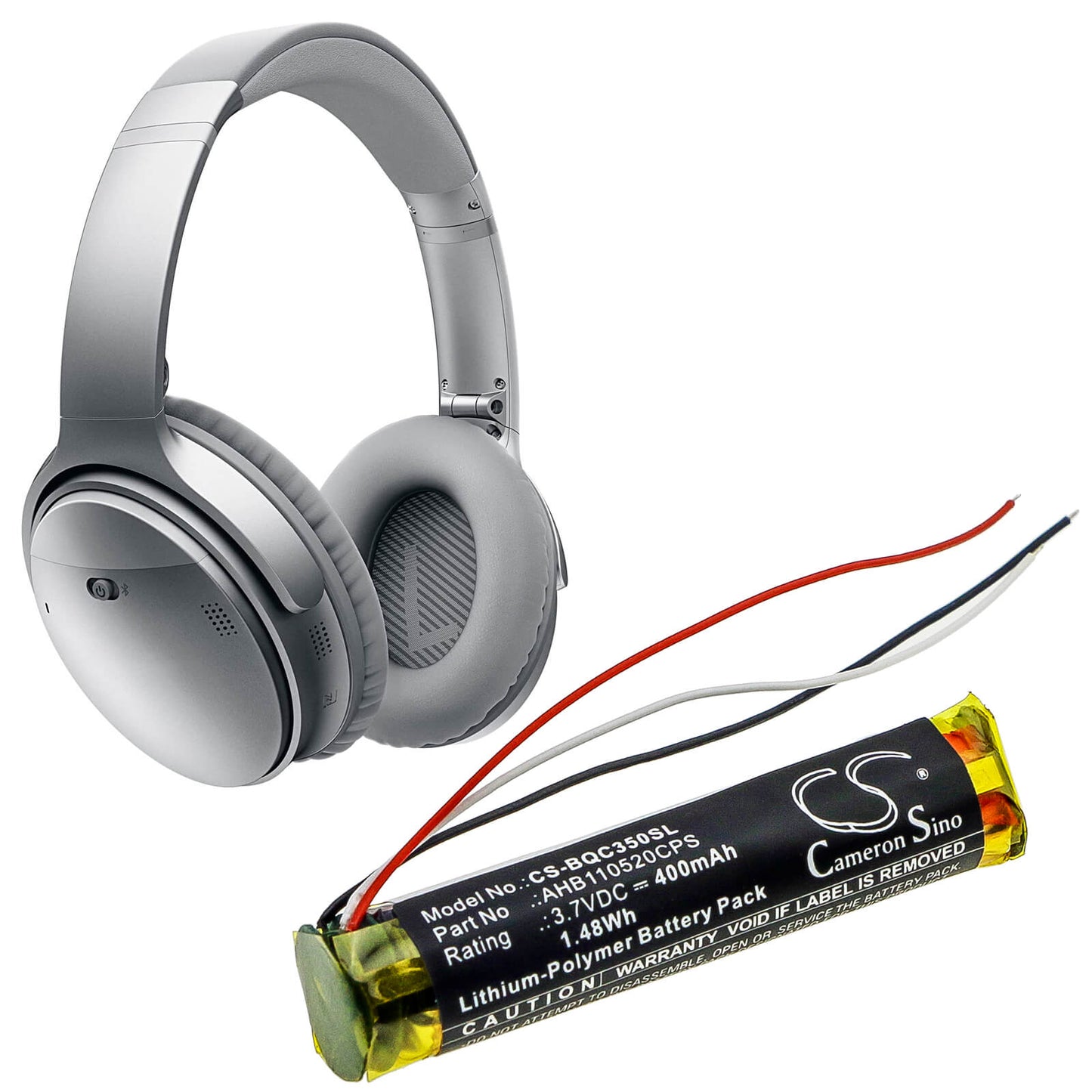 3.7V, 400mAh, Li-Polymer Battery fits Bose, 419811, Qc35, 1.48Wh