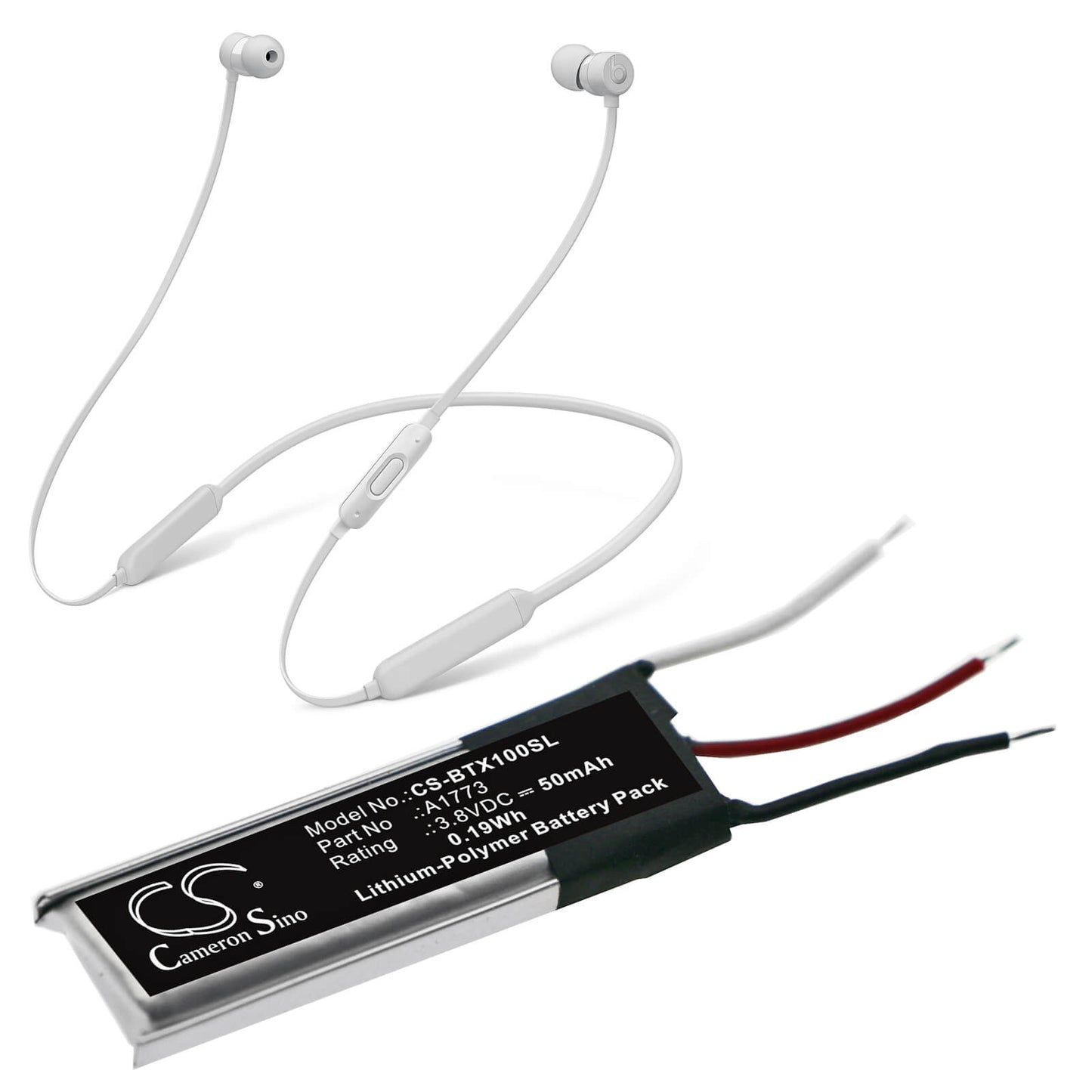 3.8V, 50mAh, Li-Polymer Battery fits Beats, Beats X, Mlye2ll/a, 0.19Wh