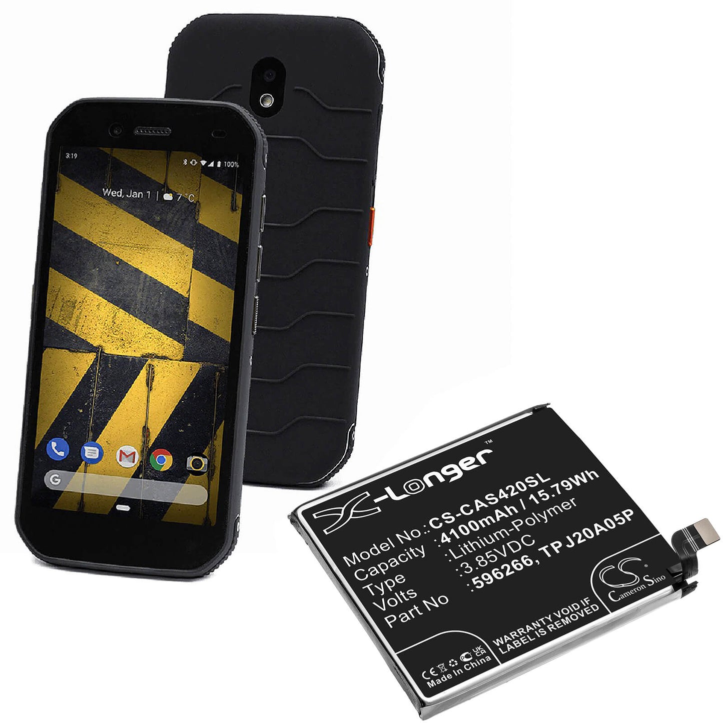 3.85V, 4100mAh, Li-Polymer Battery fits Cat, S42, 15.785Wh