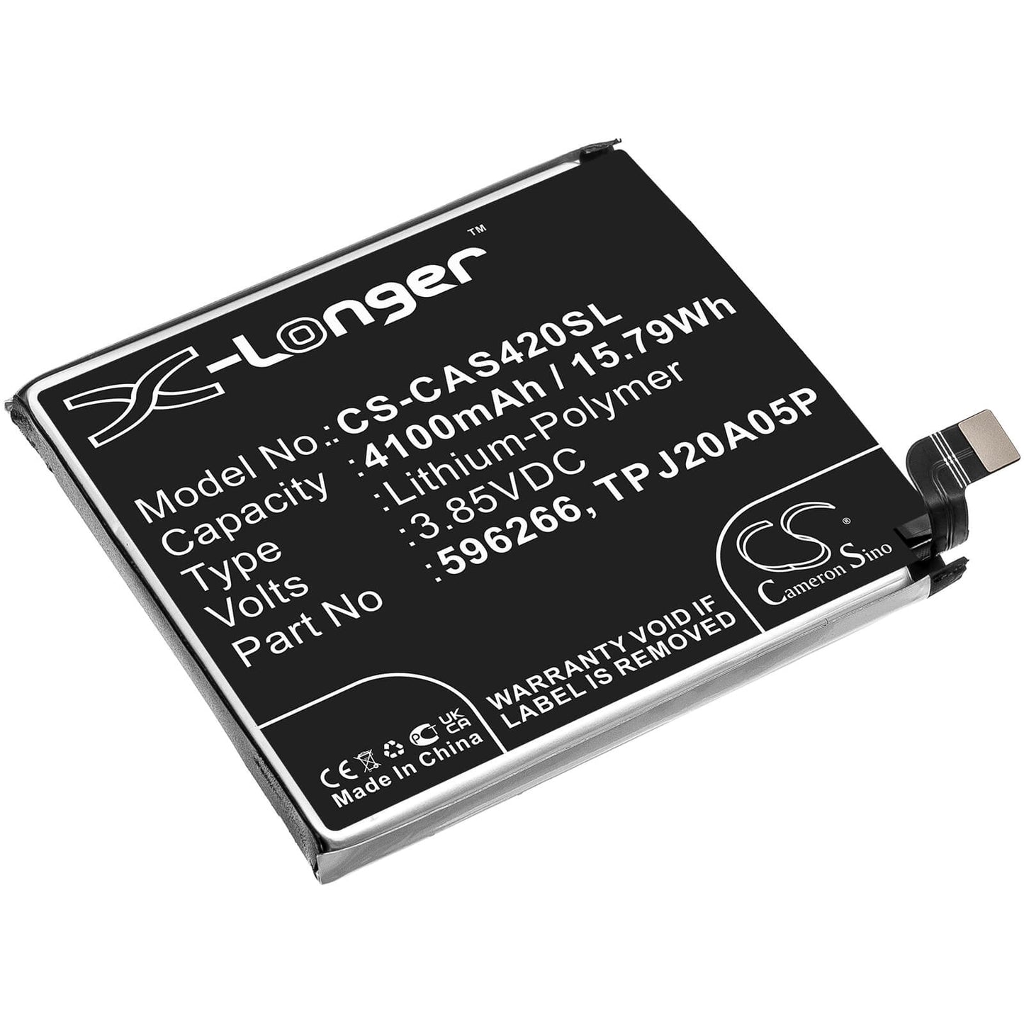 3.85V, 4100mAh, Li-Polymer Battery fits Cat, S42, 15.785Wh